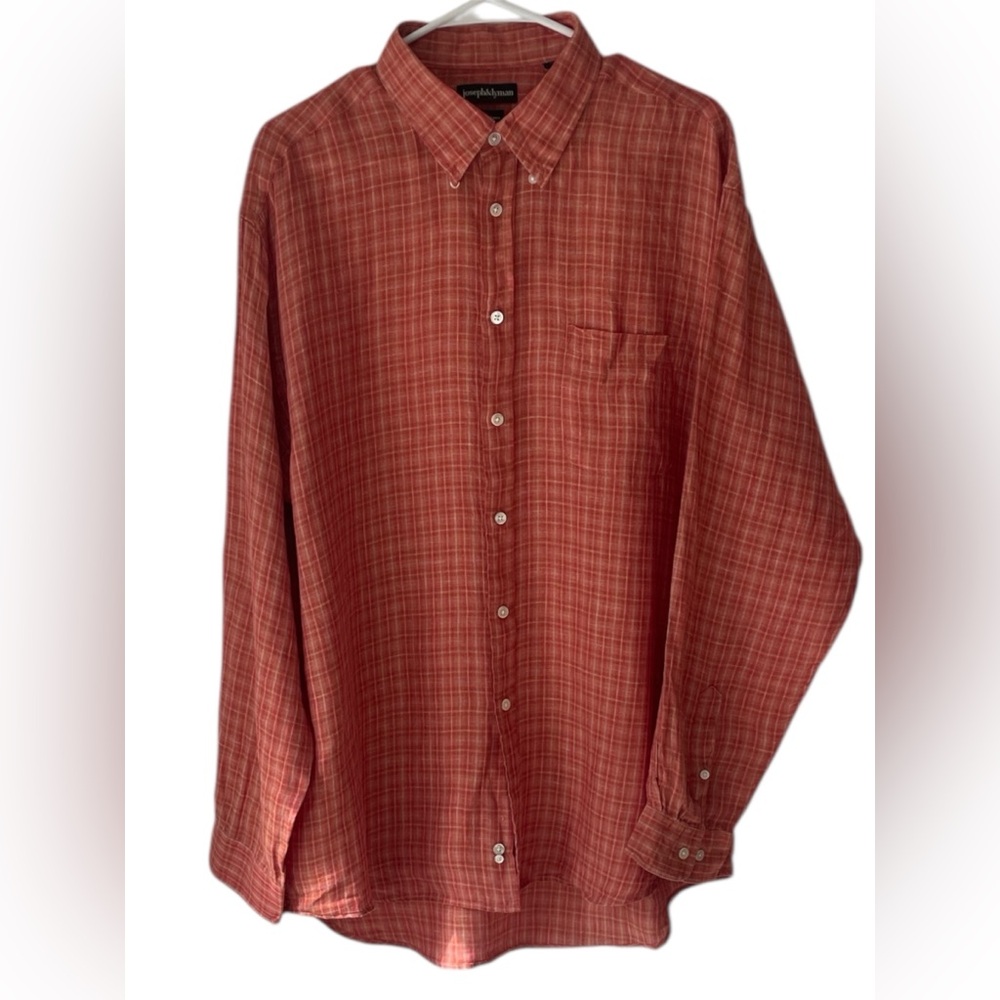 Casual Linen Red Plaid Shirt